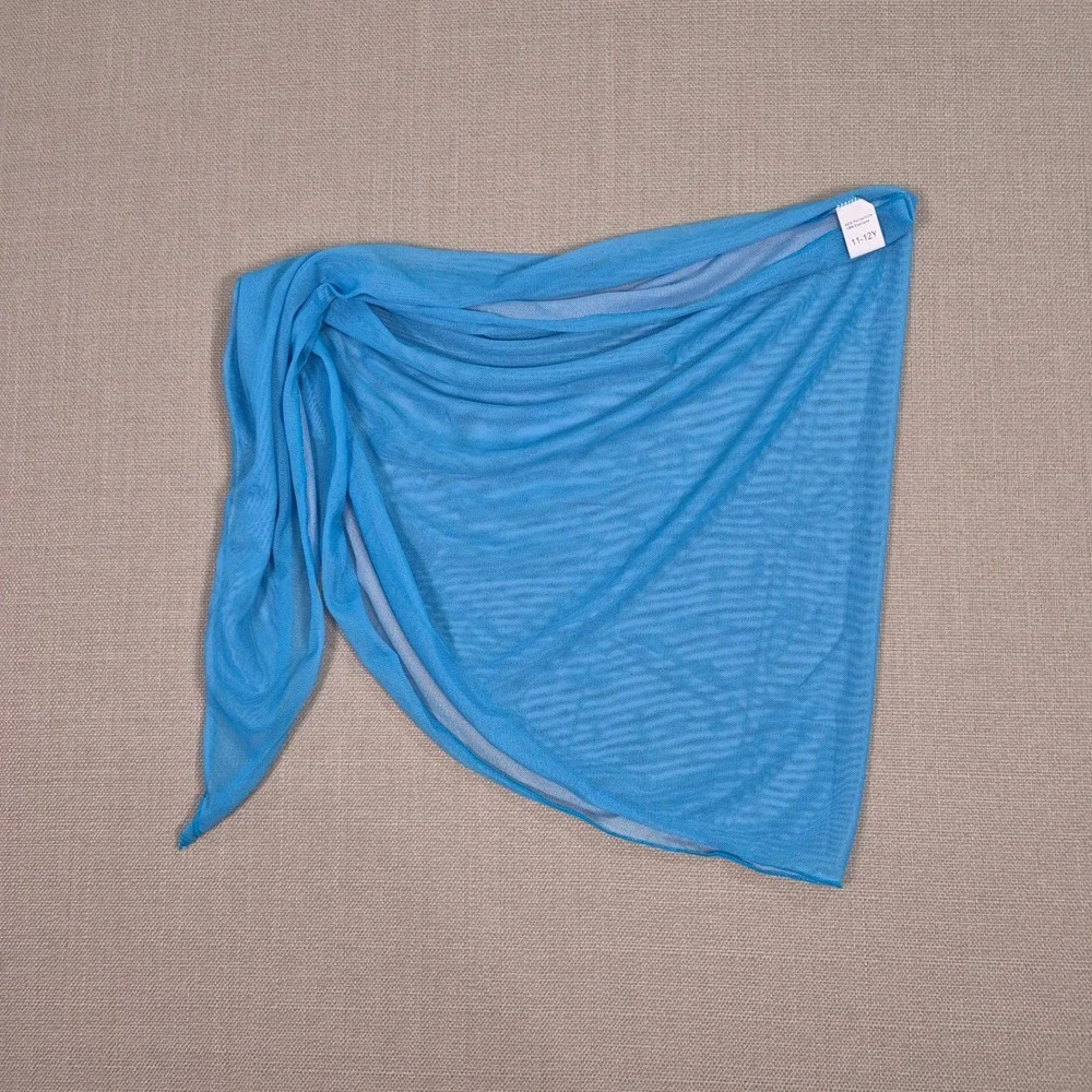 Girls Blue One Piece Swimsuit with Mesh Cover Up Skirt Set Size 11-12Y